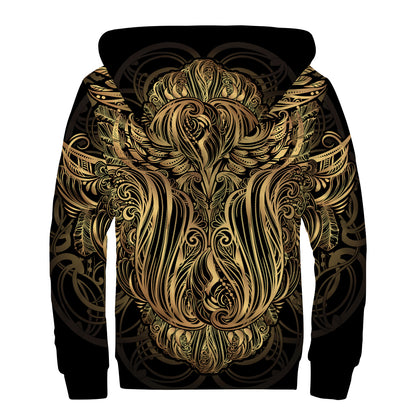 Gold Owl Spirit Print Sherpa Lined Zip Up Hoodie