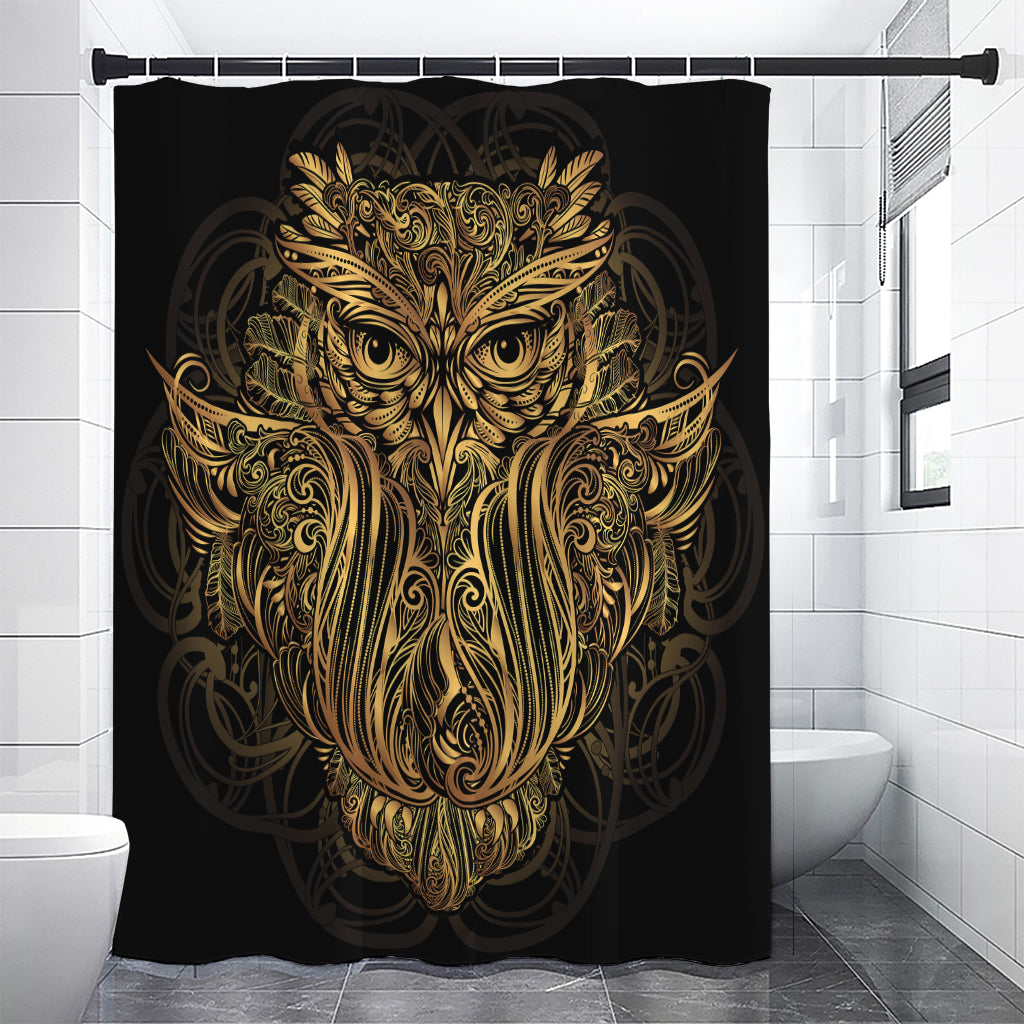 Gold Owl Spirit Print Shower Curtain