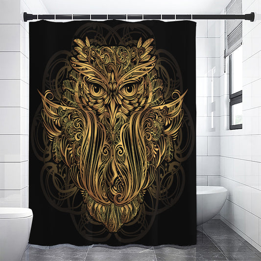 Gold Owl Spirit Print Shower Curtain