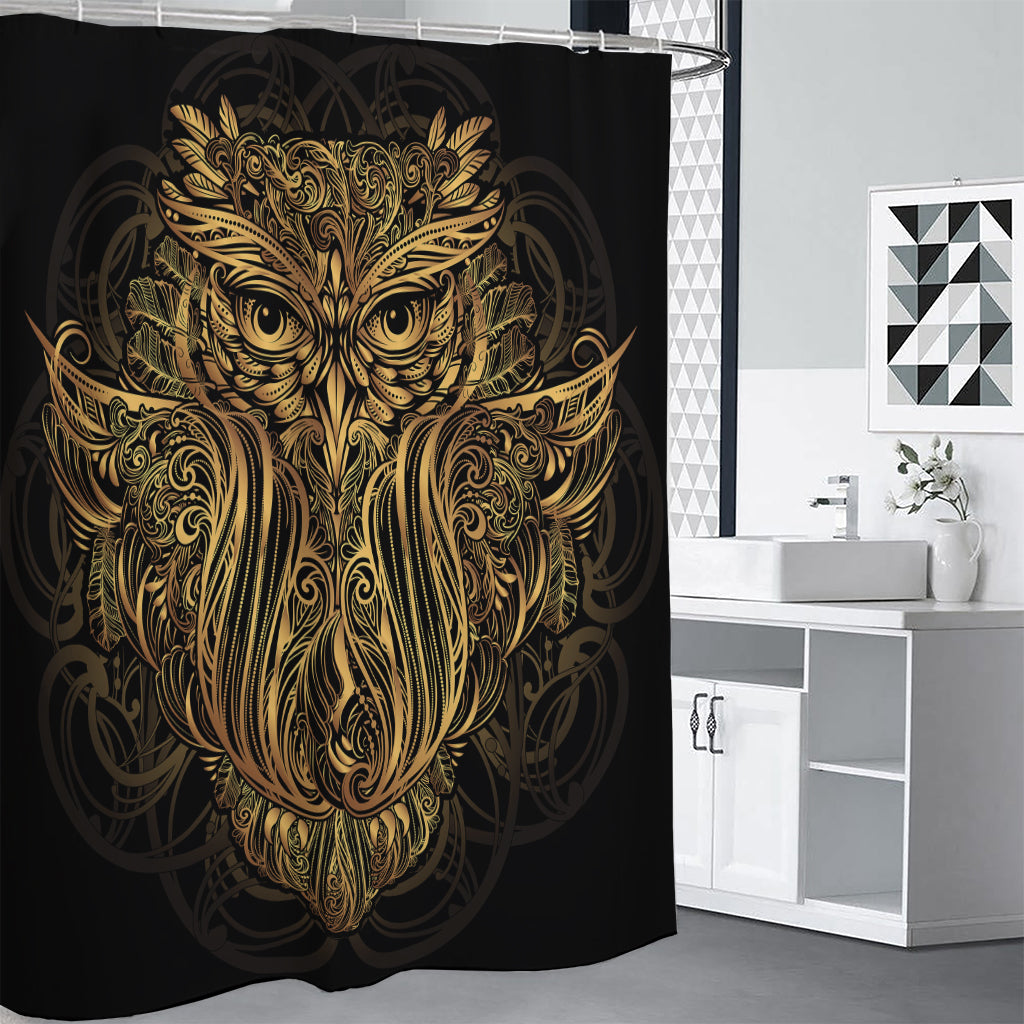 Gold Owl Spirit Print Shower Curtain