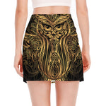 Gold Owl Spirit Print Side Slit Mini Skirt