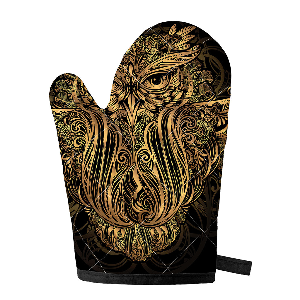 Gold Owl Spirit Print Single Oven Mitt