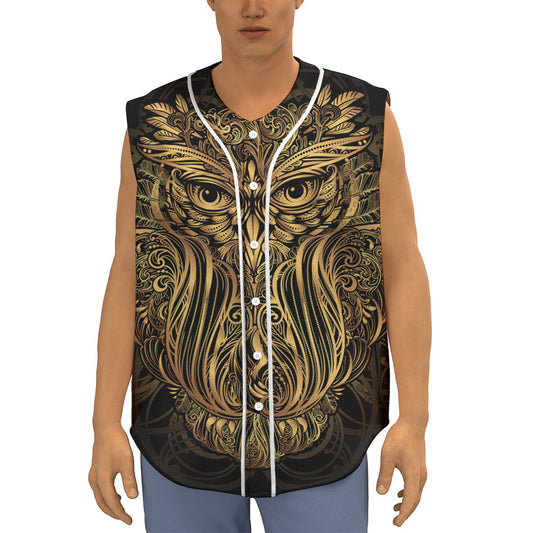 Gold Owl Spirit Print Sleeveless Baseball Jersey