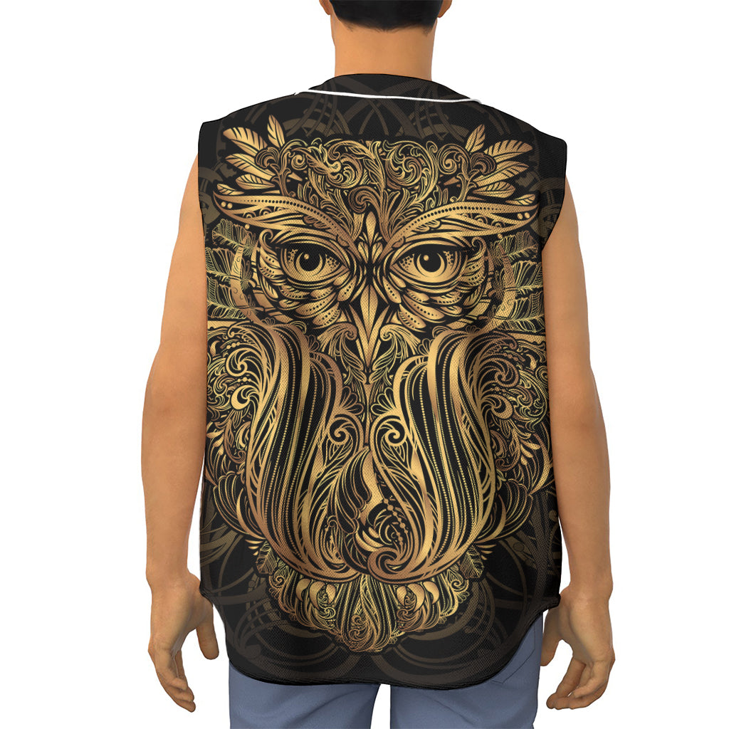 Gold Owl Spirit Print Sleeveless Baseball Jersey