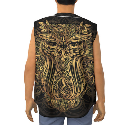 Gold Owl Spirit Print Sleeveless Baseball Jersey