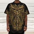 Gold Owl Spirit Print Textured Short Sleeve Shirt