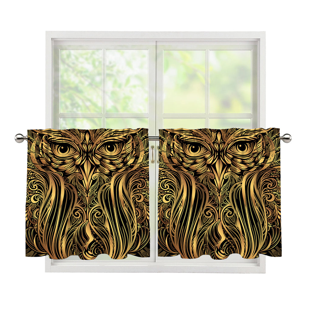 Gold Owl Spirit Print Tier Curtains
