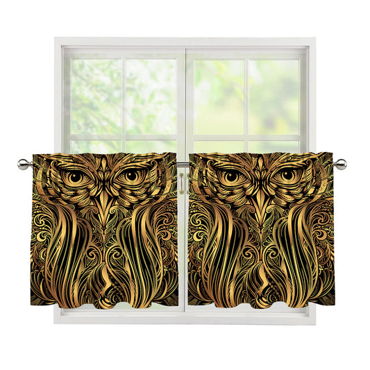 Gold Owl Spirit Print Tier Curtains
