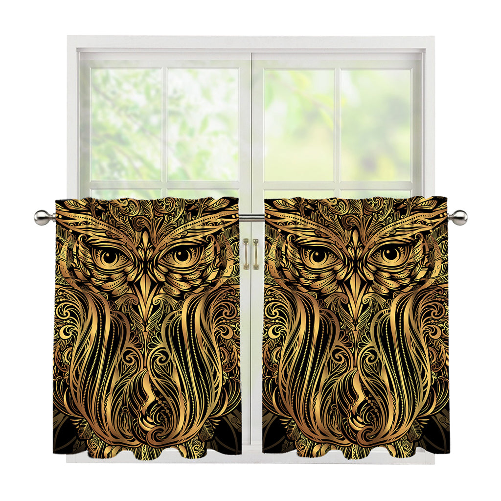 Gold Owl Spirit Print Tier Curtains