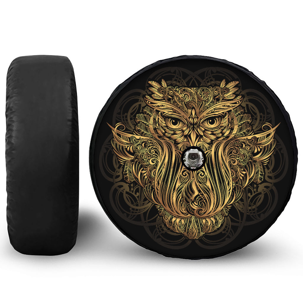 Gold Owl Spirit Print Tire Cover With Camera Hole