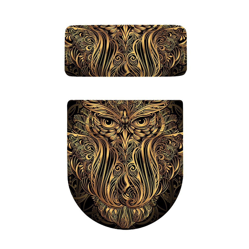 Gold Owl Spirit Print Toilet Lid And Tank Cover Set