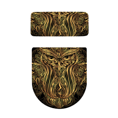 Gold Owl Spirit Print Toilet Lid And Tank Cover Set