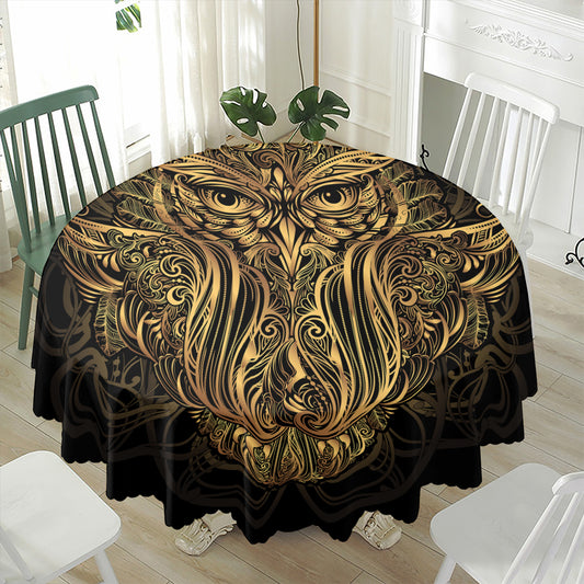 Gold Owl Spirit Print Waterproof Round Tablecloth