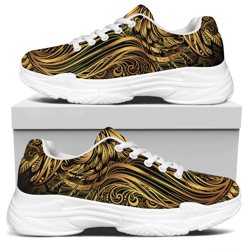 Gold Owl Spirit Print White Chunky Shoes