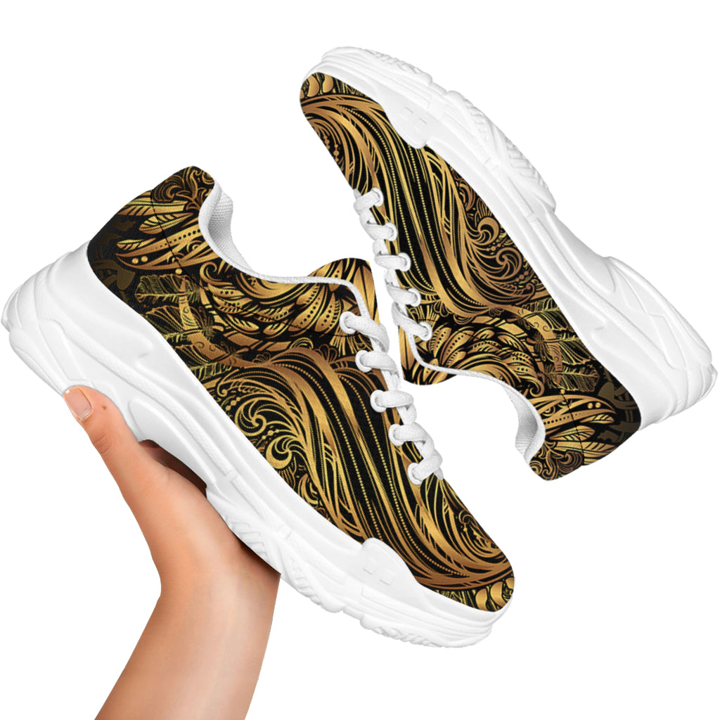Gold Owl Spirit Print White Chunky Shoes
