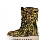 Gold Owl Spirit Print Winter Boots