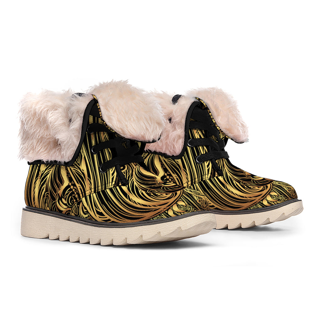Gold Owl Spirit Print Winter Boots