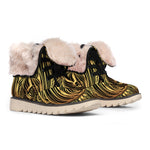 Gold Owl Spirit Print Winter Boots