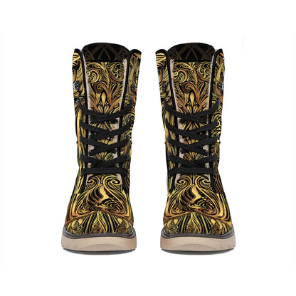 Gold Owl Spirit Print Winter Boots