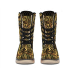 Gold Owl Spirit Print Winter Boots