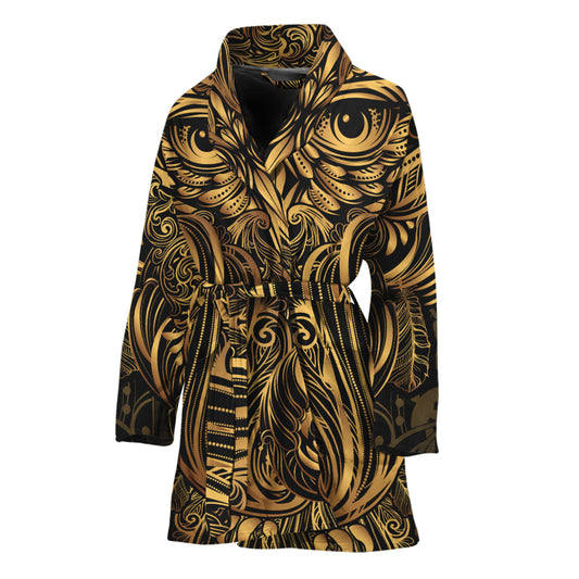 Gold Owl Spirit Print Women's Bathrobe