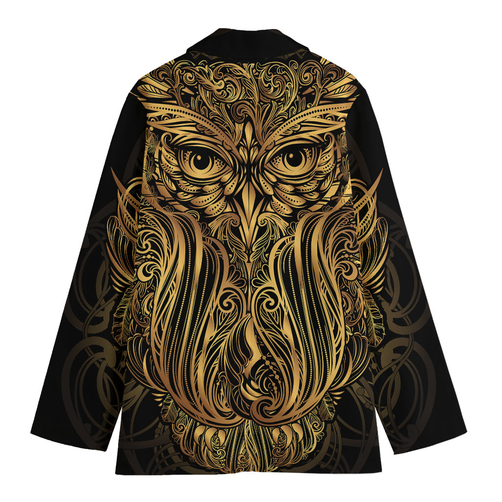Gold Owl Spirit Print Women's Blazer