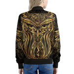Gold Owl Spirit Print Women's Bomber Jacket