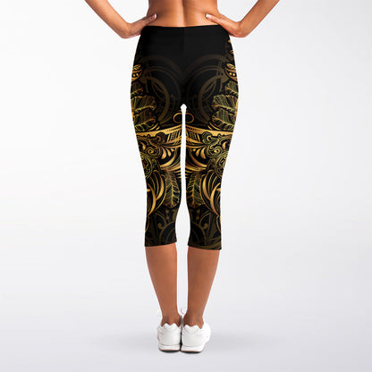 Gold Owl Spirit Print Women's Capri Leggings