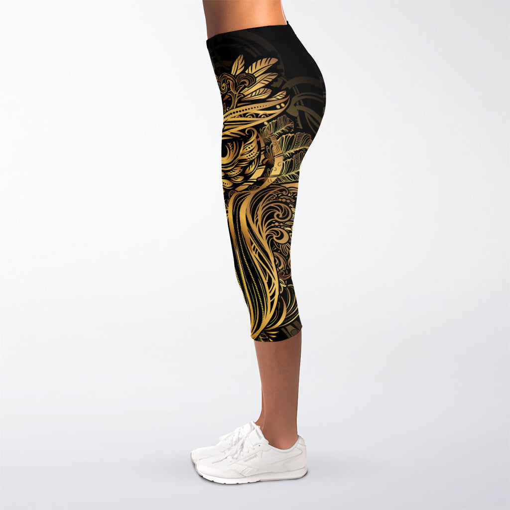 Gold Owl Spirit Print Women's Capri Leggings