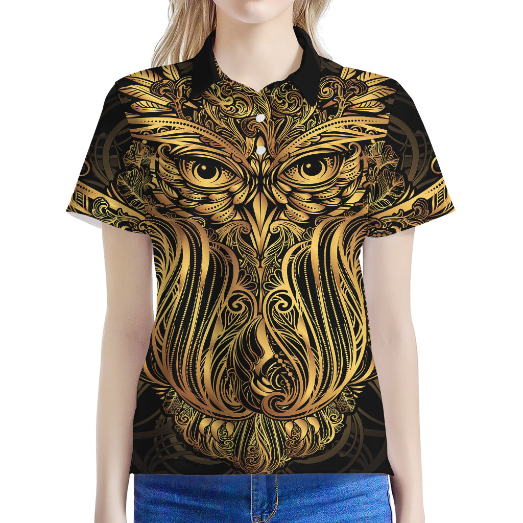 Gold Owl Spirit Print Women's Polo Shirt