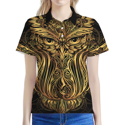 Gold Owl Spirit Print Women's Polo Shirt