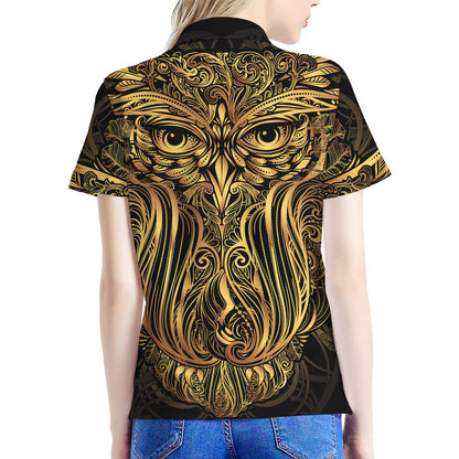 Gold Owl Spirit Print Women's Polo Shirt