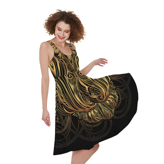 Gold Owl Spirit Print Women's Sleeveless Dress