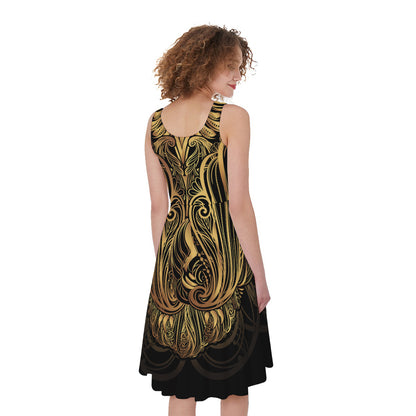 Gold Owl Spirit Print Women's Sleeveless Dress