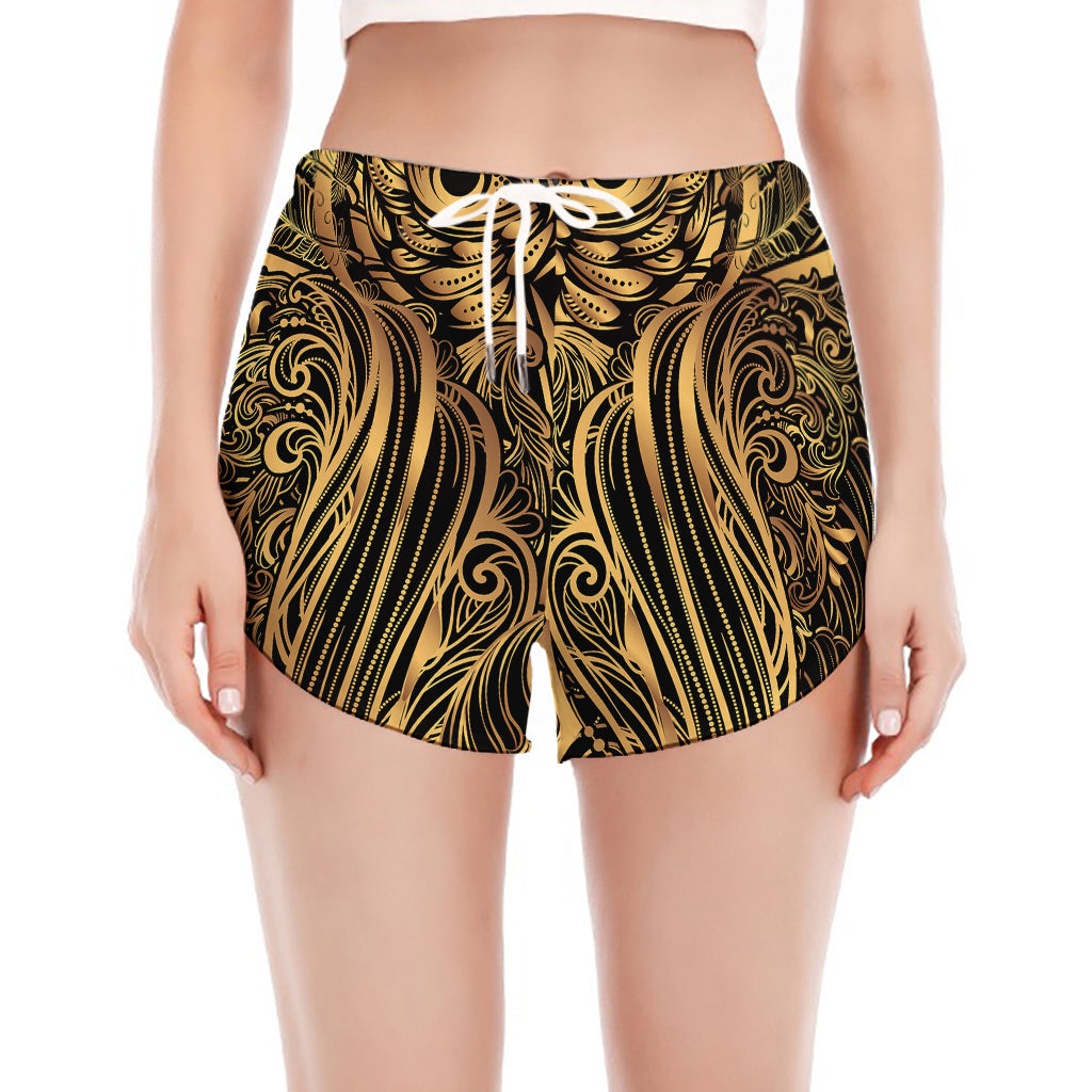 Gold Owl Spirit Print Women's Split Running Shorts