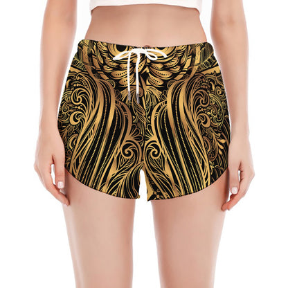 Gold Owl Spirit Print Women's Split Running Shorts