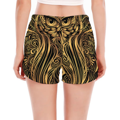 Gold Owl Spirit Print Women's Split Running Shorts