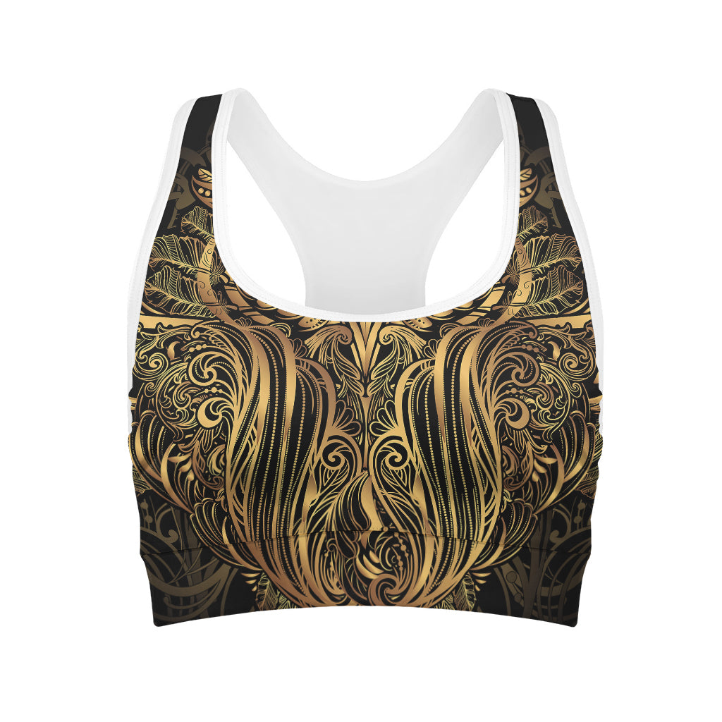 Gold Owl Spirit Print Women's Sports Bra