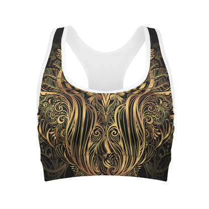 Gold Owl Spirit Print Women's Sports Bra
