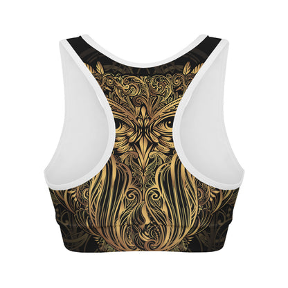 Gold Owl Spirit Print Women's Sports Bra