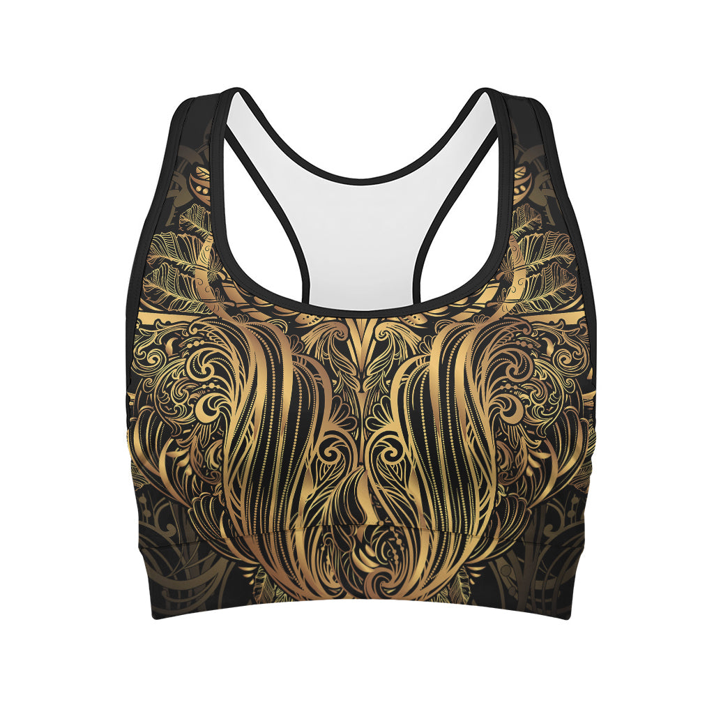 Gold Owl Spirit Print Women's Sports Bra