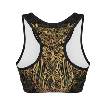 Gold Owl Spirit Print Women's Sports Bra