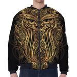 Gold Owl Spirit Print Zip Sleeve Bomber Jacket