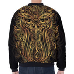 Gold Owl Spirit Print Zip Sleeve Bomber Jacket