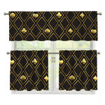 Gold Playing Card Suits Pattern Print 3 Piece Kitchen Curtains