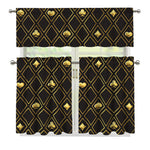 Gold Playing Card Suits Pattern Print 3 Piece Kitchen Curtains