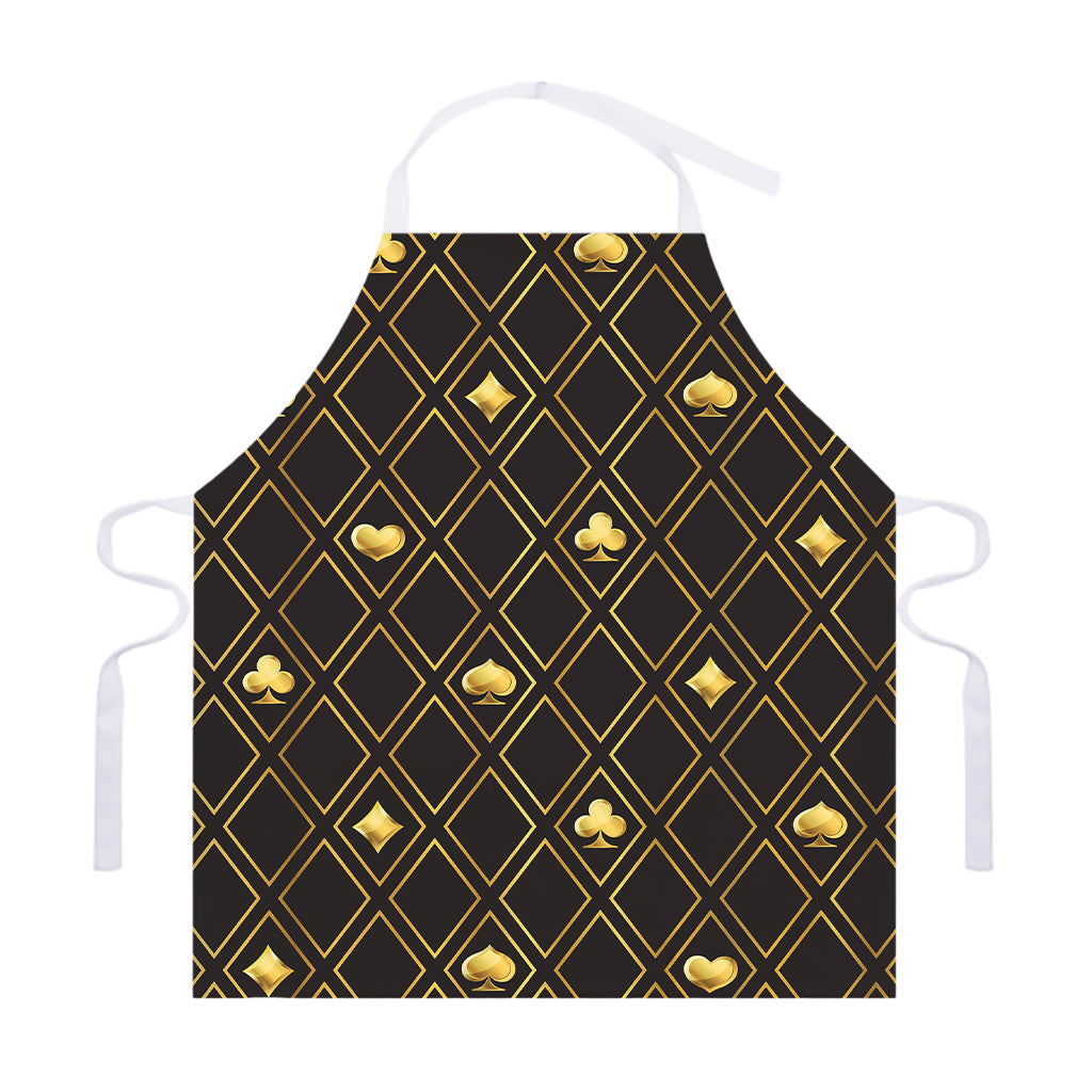 Gold Playing Card Suits Pattern Print Adjustable Apron