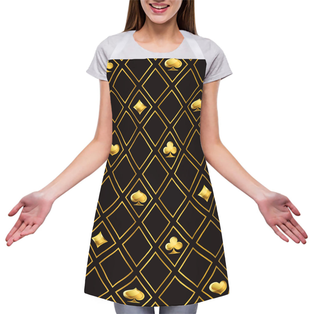 Gold Playing Card Suits Pattern Print Adjustable Apron