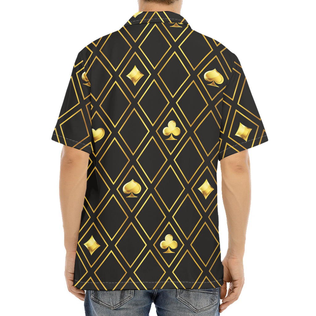 Gold Playing Card Suits Pattern Print Aloha Shirt