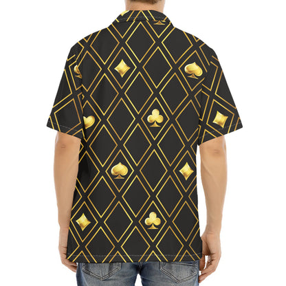 Gold Playing Card Suits Pattern Print Aloha Shirt
